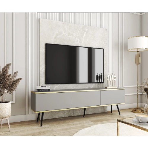 Szafka RTV Szaro - Złota  175 cm Noga Czarna - Złota